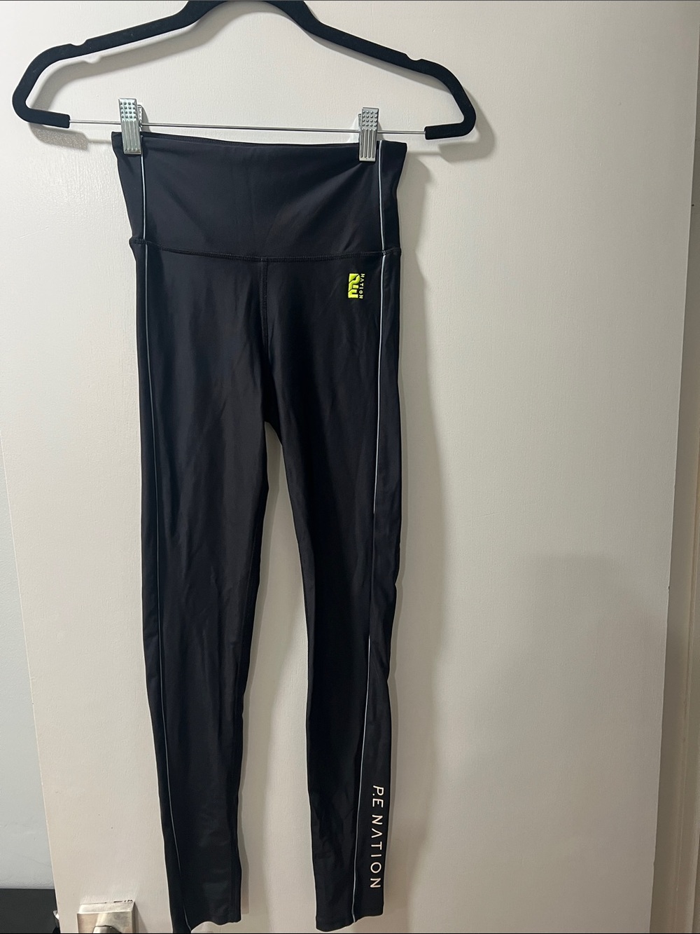 P.E Nation Black Kids High-Waist Leggings with Neon Logo
